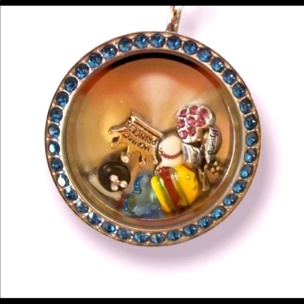 Origami Owl Large Blue Swarovski Crystal Locket & Assorted Charms